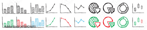 graph diagram sketch, chart doodle hand drawing icon style, bar line and pie chart symbol