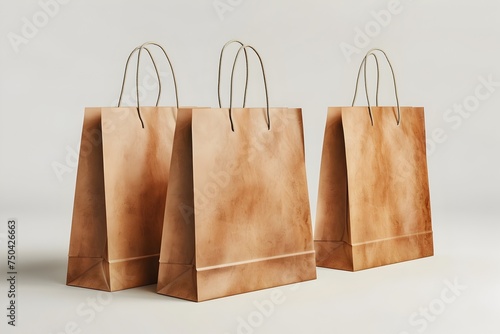 Three Brown Paper Shopping Bags on Table photo