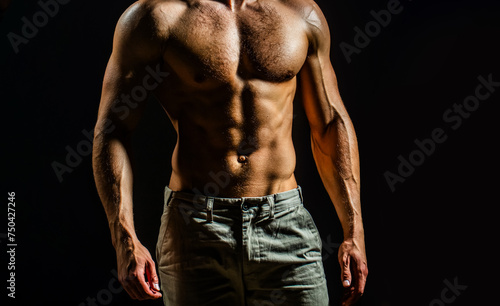 Muscular man sexy body. Muscular sexy man. Naked shape body, strong man. Man showing muscular sixpack abs. six pack abs muscle. Fit male belly. Strong and Power Six pack Abs. photo