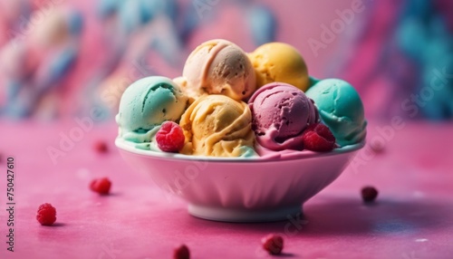 view of aesthetic ice cream with some fruits and colorful springkle image background