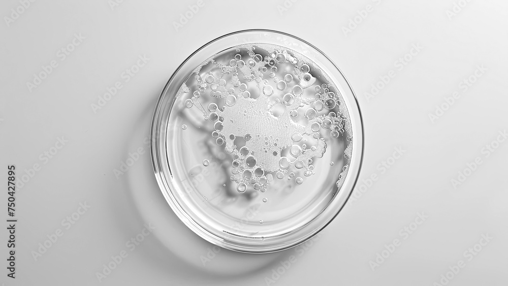 Petri dish on a white background. Deep shadows. Contrast. Laboratory. Petri dishes. Generative AI.