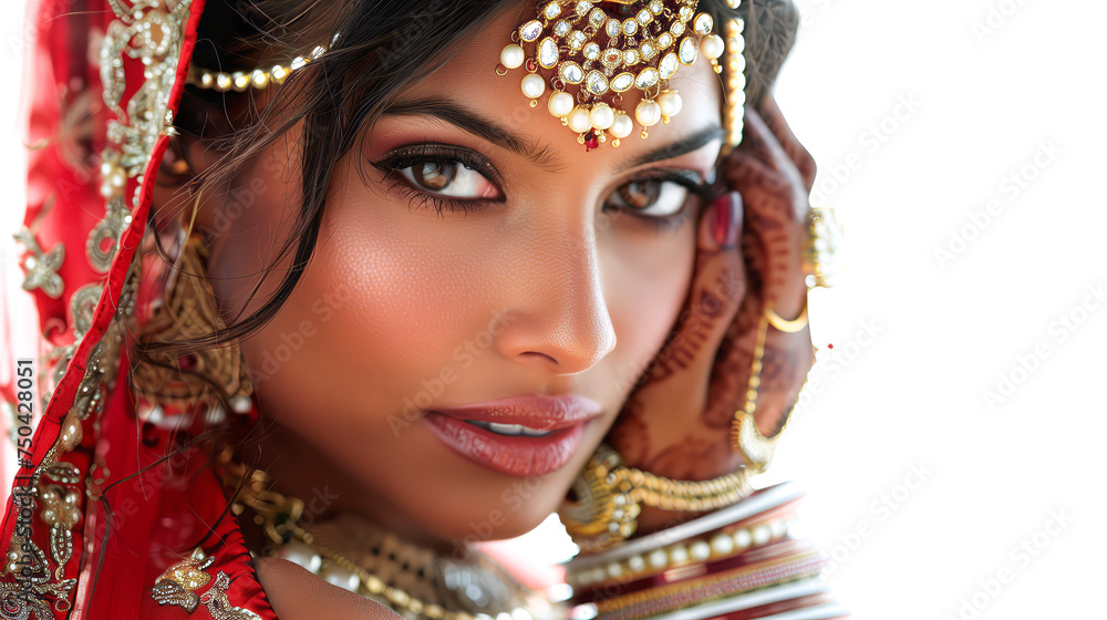 Beautiful indian bride close-up, makeup, jewellery, fashion shoot