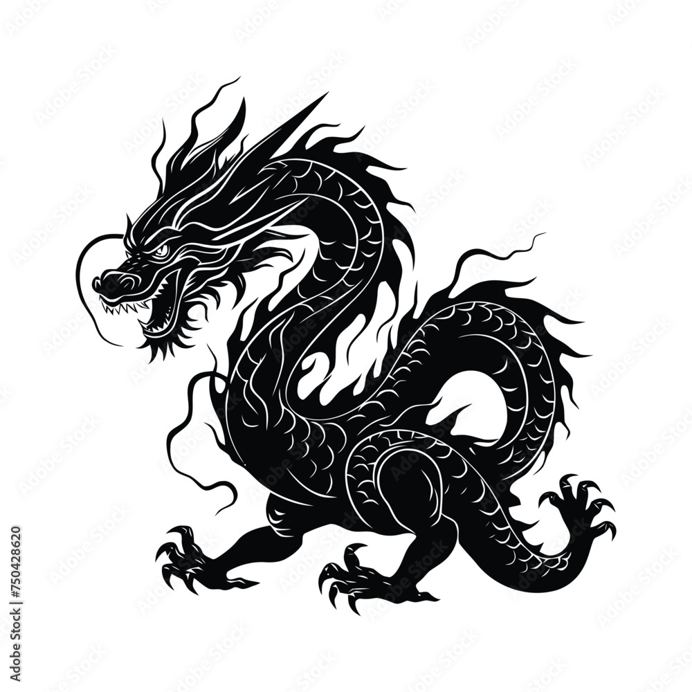 Fototapeta premium Chinese dragon minimalist logo and silhouette vector on white background