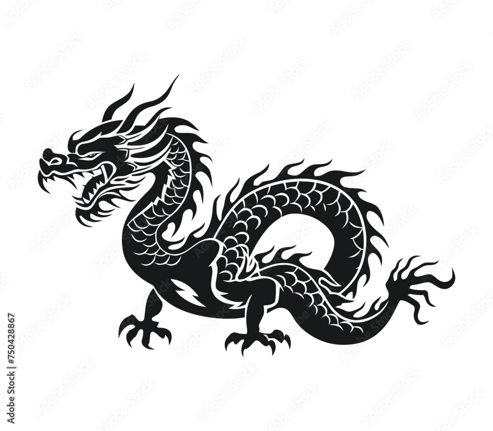 Fototapeta premium Chinese dragon minimalist logo and silhouette vector on white background