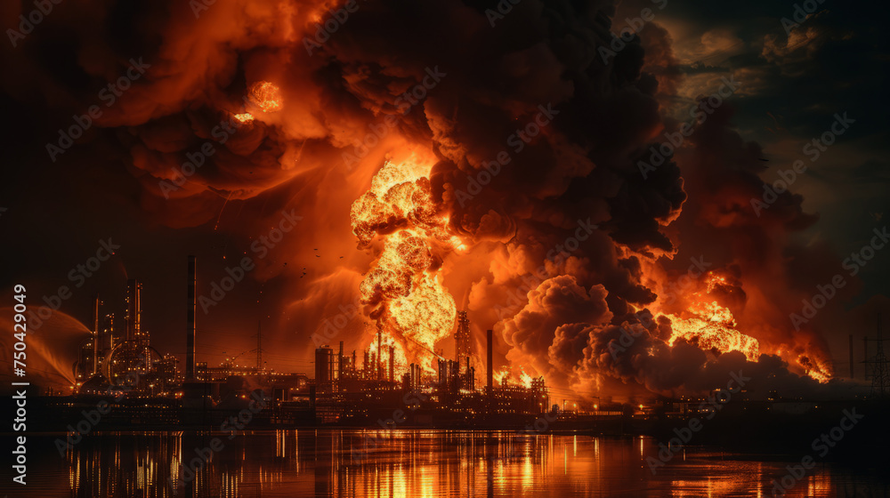 Major fire at an industrial oil refinery. Major fire at an industrial oil refinery.