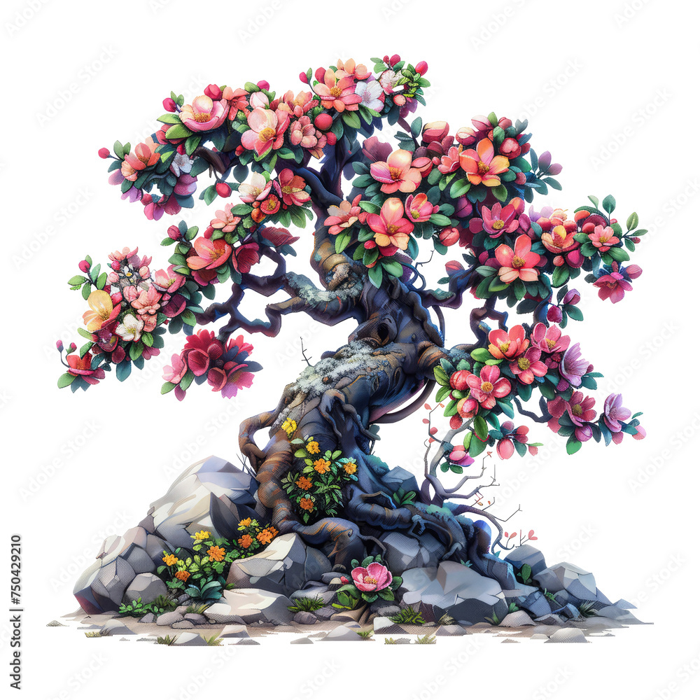 Tung flowers tree isolated on transparent background