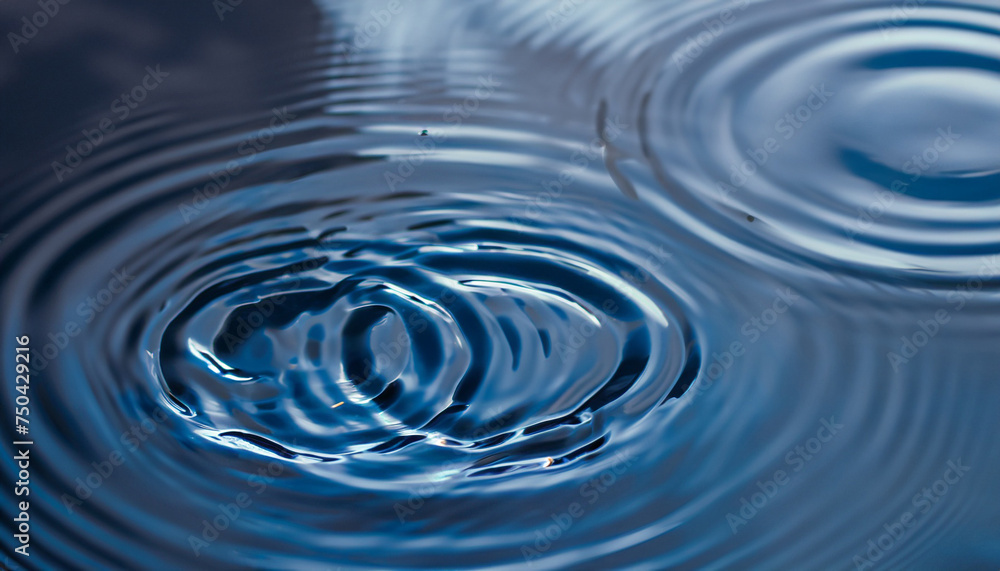 top view Closeup blue water rings, Close-up water droplets affect the surface top view Closeup blue water rings, Close-up water droplets affect the surface