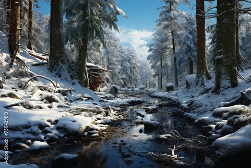 A snowy forest scene in the dead of winter © MH Art