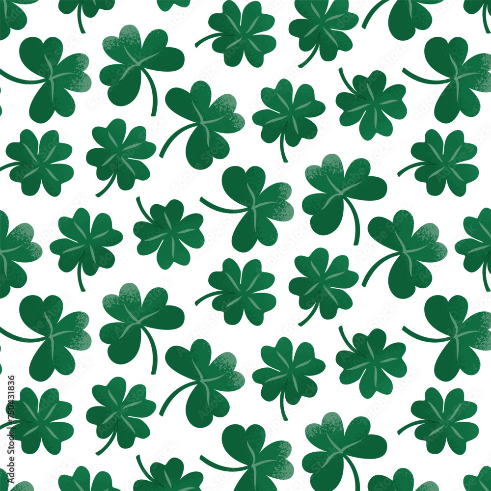 Seamless endless pattern for St. Patrick's Day. Irish traditional holiday. Clover leaf pattern. Happy plant. Vector illustration on a transparent background.