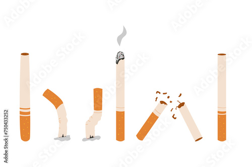 Cigarettes set elements isolated. Stop smoking. National non smoking week. World no tobacco day