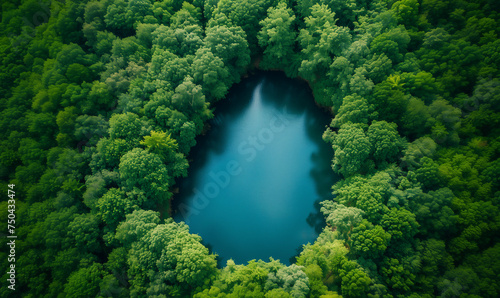 森林に囲まれた池。バナー背景、壁紙 © tsuyoi_usagi