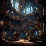 Mystical interior. Fantasy and fairy tale scene. 3D rendering
