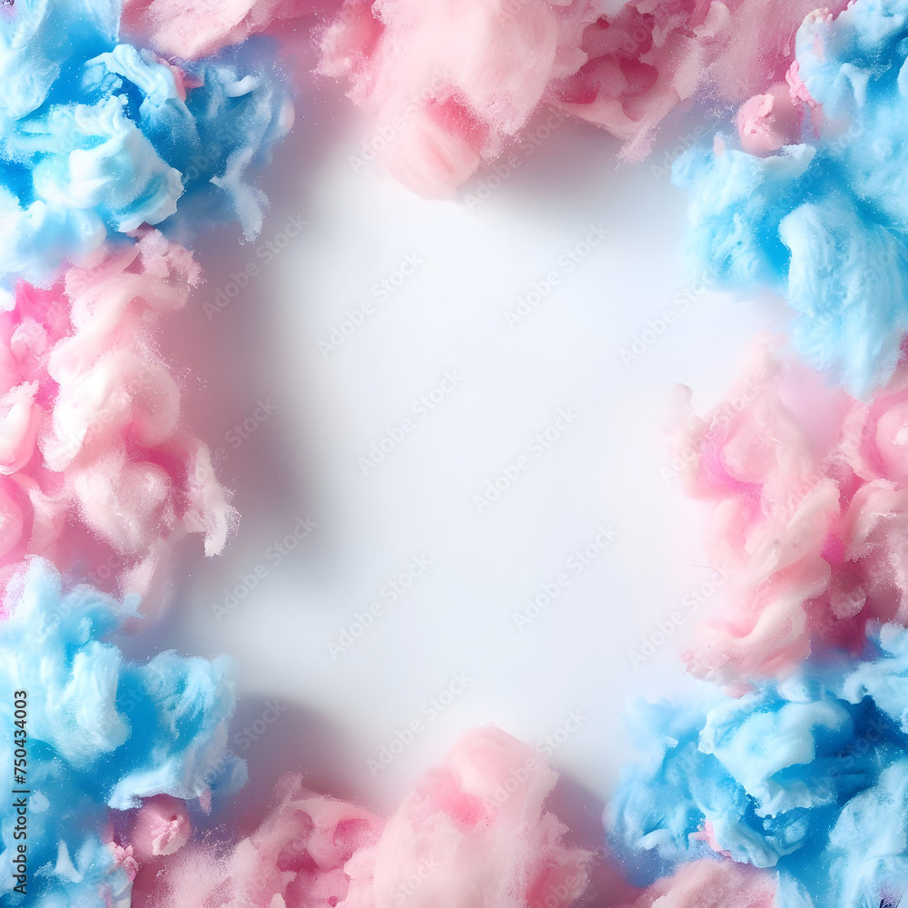 White background with blue and pink Cotton Candy around the border White background with blue and pink Cotton Candy around the border