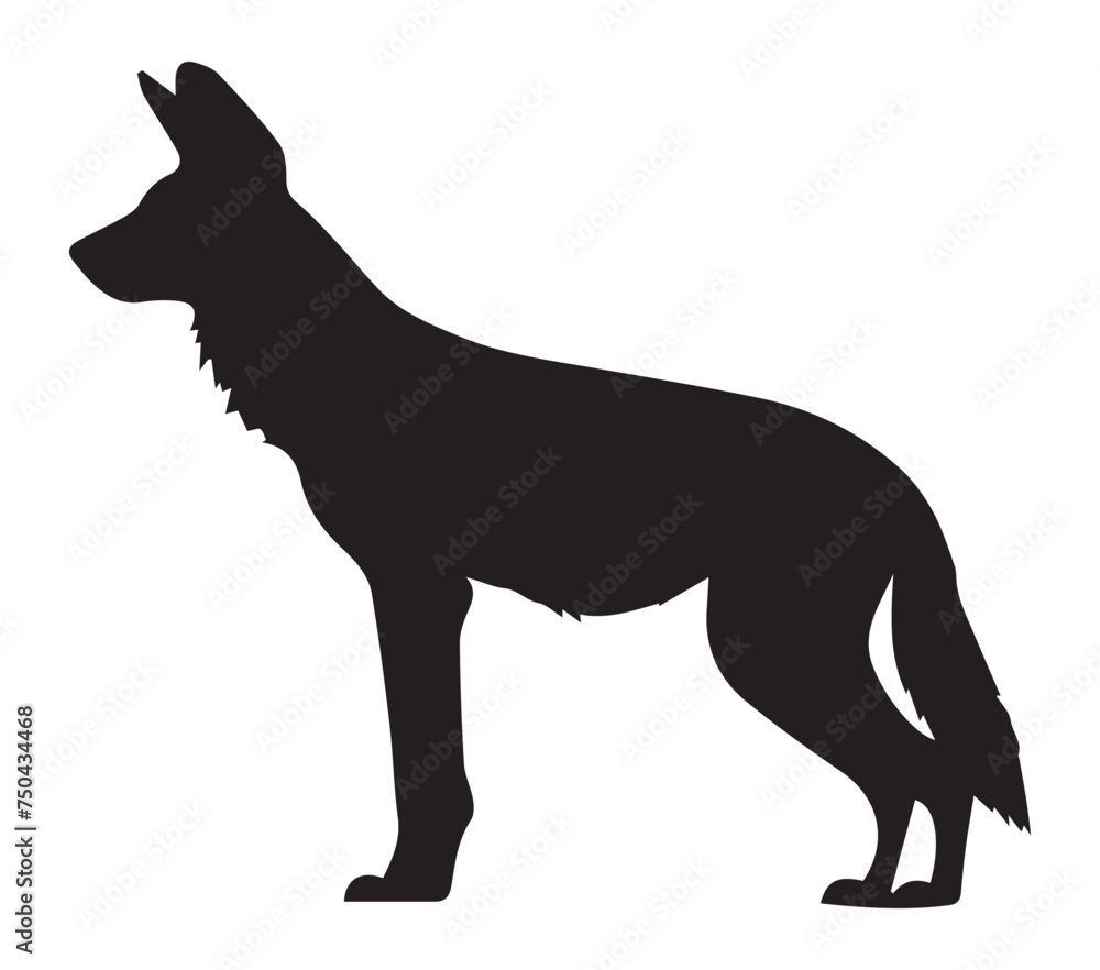 African Wild Dog Silhouette Stock Vector Illustration.