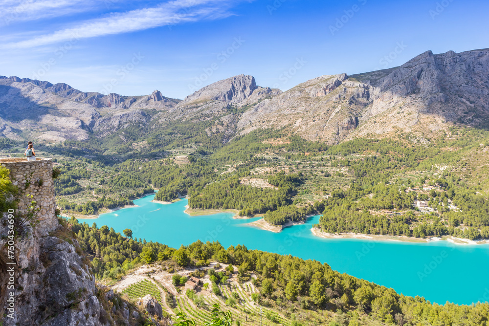 Viewing point at the blue lake of Guadalest, Spain