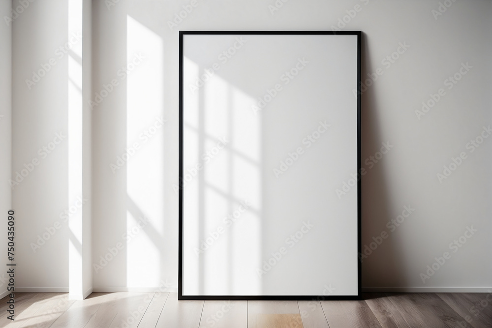Close up of mockup poster frame with modern minimalist interior background in bright white color - Mockup Close up of mockup poster frame with modern minimalist interior background in bright white color - Mockup