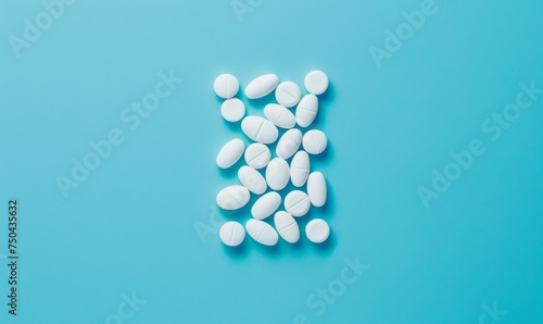 Pills arranged symmetrically on a vibrant blue background