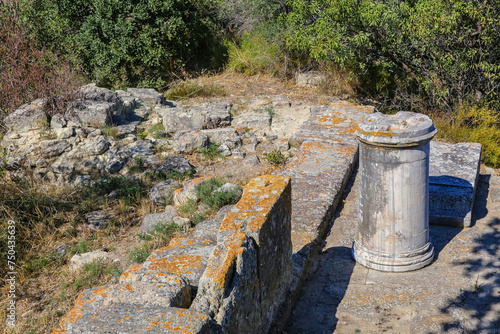 Archaeological site of ancient Troy. Remains of ruined temple. Hisarlik hill. Tevfikiye (Cankkale), Turkey (Turkiye) photo