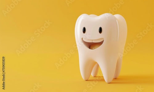 3D tooth character with a friendly expression, standing out against a simple light background