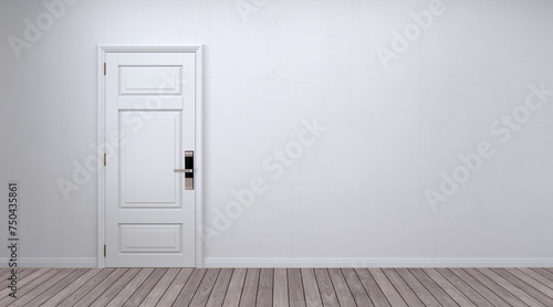 Door way with digital  locking on wood door. Digital door handle with white door panel.