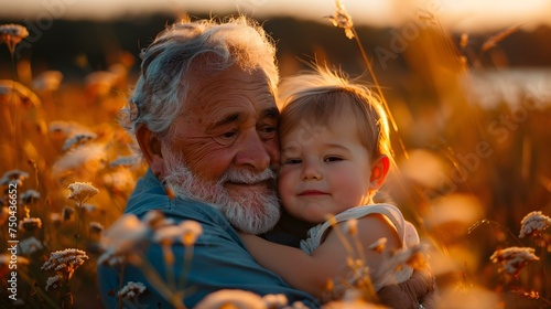 Grandparent embraces grandchild in heartwarming family bond cherishing memories and love. Concept Family, Love, Generations, Relationships, Memories