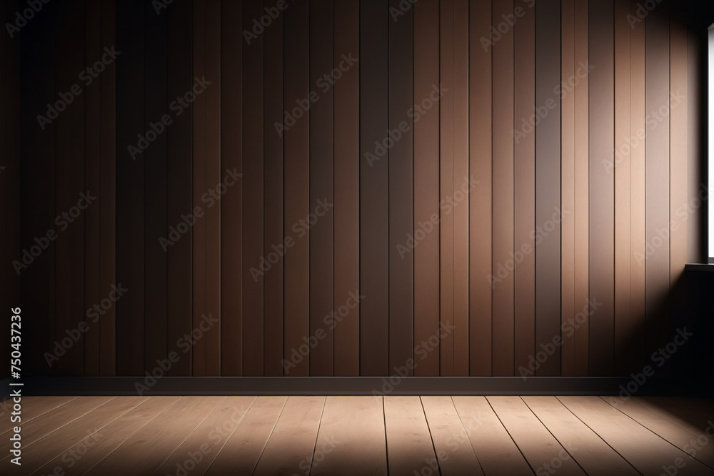 Front view of a blank wall in a room with wooden planks Front view of a blank wall in a room with wooden planks