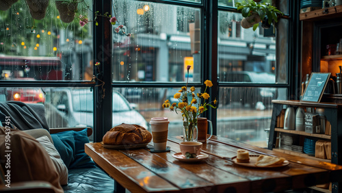 Cozy Corner  A Rainy Day in a Warm Coffee Shop