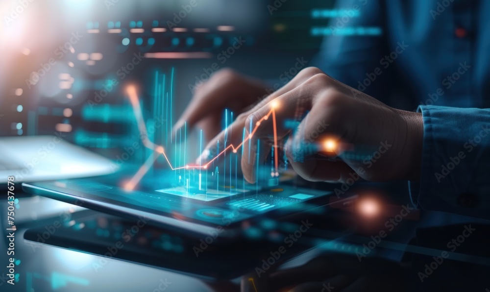 Business Professional Analyzing Financial Trends on Tablet Business Professional Analyzing Financial Trends on Tablet
