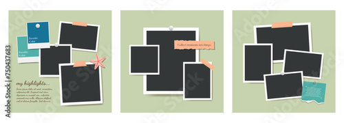 Polaroid Blank photo frame collage template trevel themed vector set