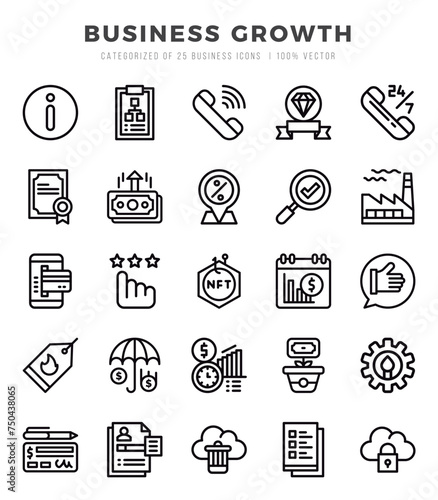 Business Growth Icons Pack Lineal Style. Vector illustration.