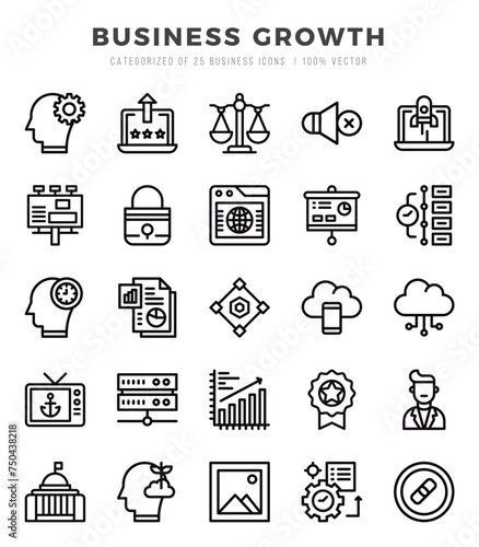 Vector icons set of Business Growth. Lineal style Icons.