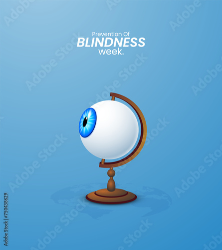 blindness prevention month, Color blindness month celebration, world global map whit eye, eye effect world map, design for banner, poster, 3D Illustration.