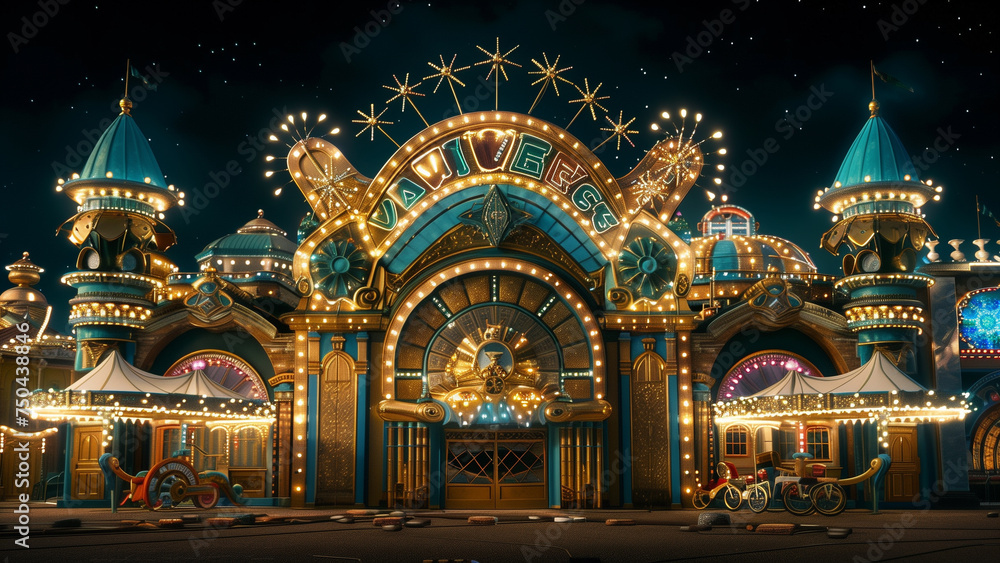 Obraz premium Emerald Eve: A 32k UHD Carnival under the Stars