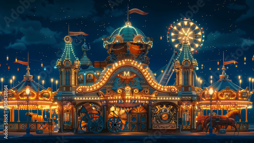 Clockpunk Carnival: A Nighttime Spectacle in Gold and Emerald