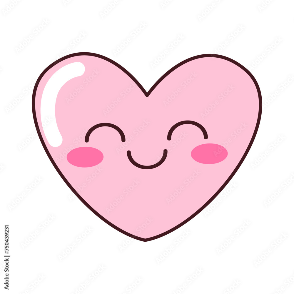 Vector illustration with a cute heart with a smiling face with black outline Vector illustration with a cute heart with a smiling face with black outline