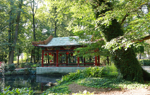 A Pavilion on the Chinese Garden in Warsaw s Royal Baths Park  Poland 