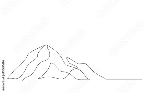 Continuous single line sketch drawing of mountain landscape nature adventure travel volcano one line vector illustration