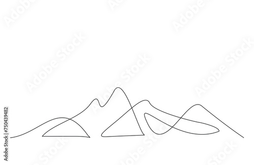 Continuous single line sketch drawing of mountain landscape nature adventure travel volcano one line vector illustration