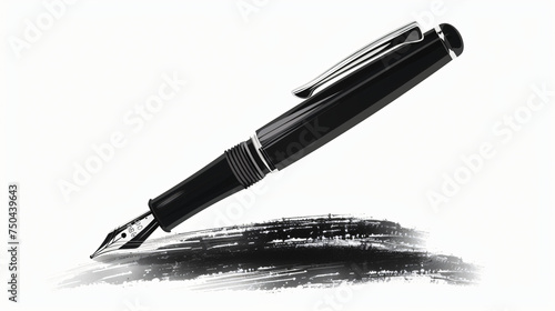 Fountain pen tool line black icon white background  photo