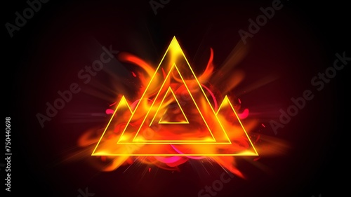 Abstract glowing triangle on fire background. Vector illustration. Eps 10.