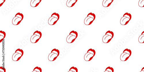 Seamless pattern with red lips and tongue. Open mouth with tongue sticking out. Love, kiss concept. Retro pattern with red lips and tongue. Wallpaper, banner. Trendy hand drawn vector illustration
