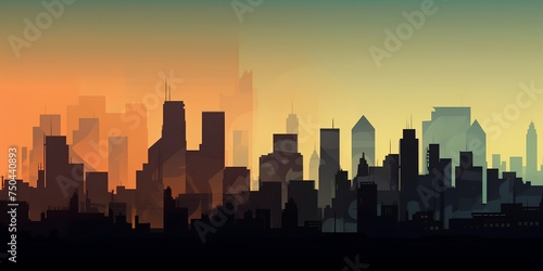 Silhouette of a modern city at sunset. Vector illustration. © Ai