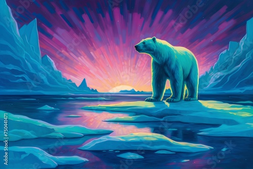 Polar bear on the ice in the Arctic. Colorful illustration.