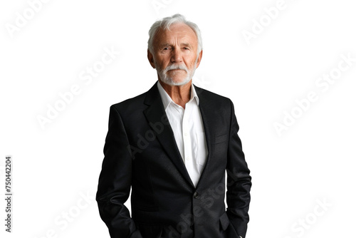 Portrait studio Smart and healthy senior business man wearing suit and t shirt that posing and smiling relaxedly isolated on transparent png background.