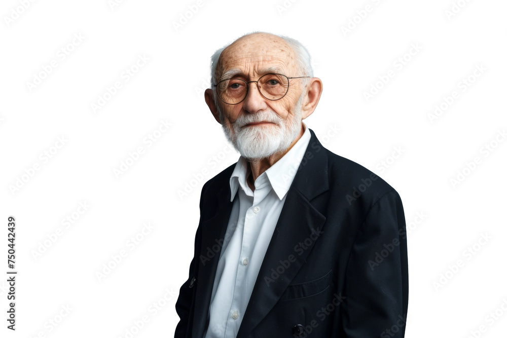 Portrait studio Smart and healthy senior business man wearing suit and t shirt that posing and smiling relaxedly isolated on transparent png background.