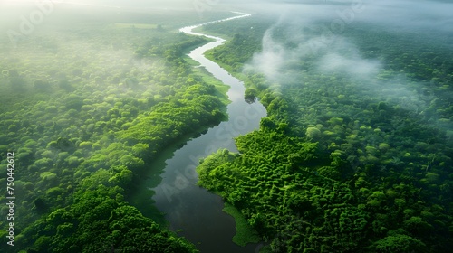 Honoring Rivers Across the Globe as Nature's Vital Lifelines Amidst Lush Landscapes. Concept Nature Photography, Environmental Conservation, Global Rivers, Lush Landscapes, Wildlife Ecosystems,