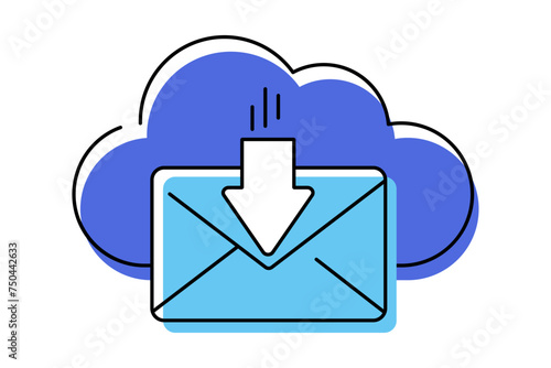 Flat line icon concept of cloud email service, online message service. Cloud server hosting for email. Flat vector illustration.