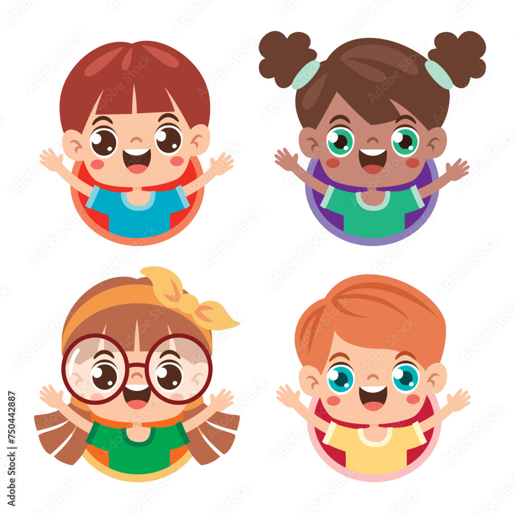 Happy Little Cartoon Children Posing