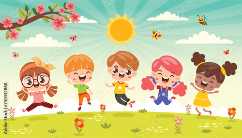 Group Of Happy Cartoon Kids