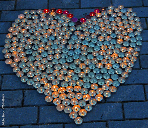 Heart-shaped pattern of candles